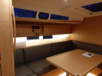 Salon of Nishane, a Dufour 460 sailboat at Piombino, Italy
