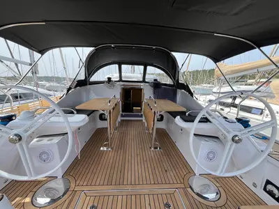 Cockpit of Ollie, a Elan Impression 45 sailboat at Primošten, Croatia