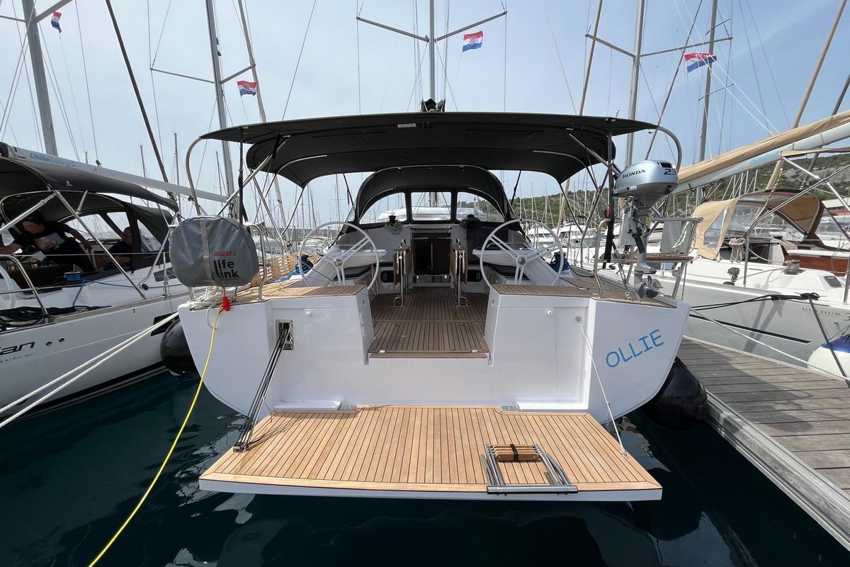 Exterior view of Ollie, a Elan Impression 45 sailboat at Primošten, Croatia