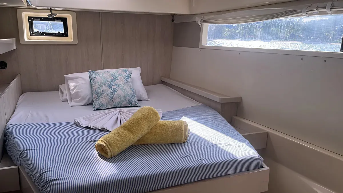Cabin on The Coronat, a Leopard 48 catamaran at Eden Island Marina, Seychelles