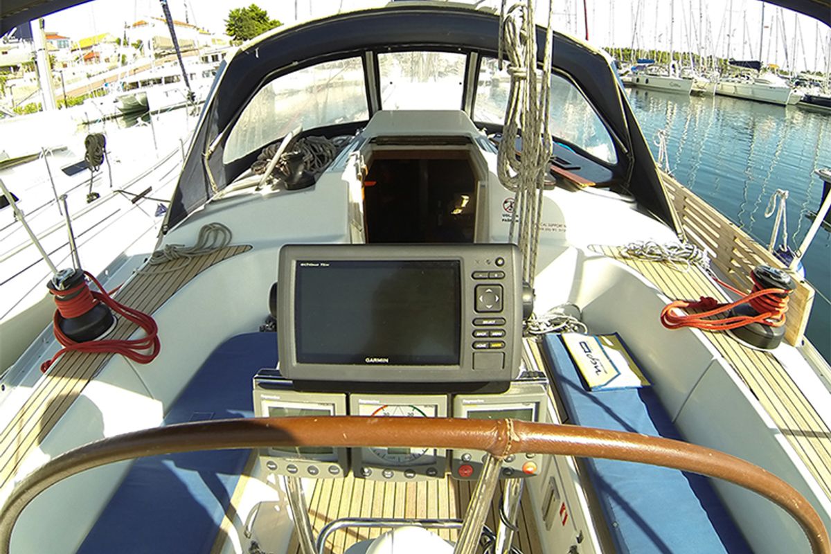 Cockpit of Skalice, a Cantiere Del Pardo (Grand Soleil) Grand Soleil 43 sailboat at Grad Šibenik, Croatia