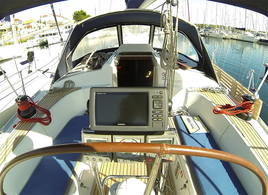 Cockpit of Skalice, a Cantiere Del Pardo (Grand Soleil) Grand Soleil 43 sailboat at Grad Šibenik, Croatia