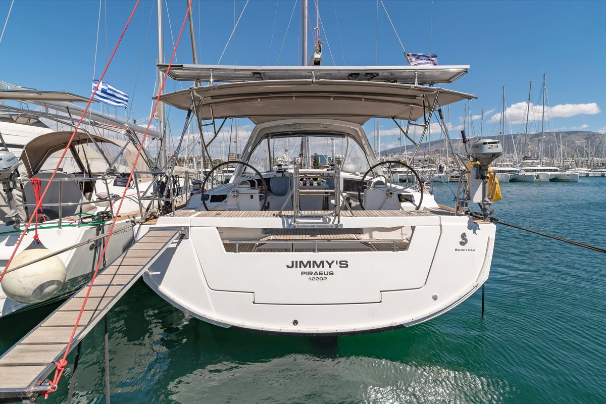 Exterior view of Jimmy's, a Beneteau Oceanis 48 sailboat at Athens, Greece