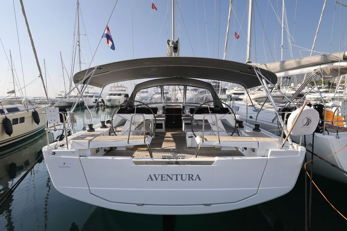 Exterior view of Aventura, a Hanse Yachts Hanse 460 sailboat at Dubrovnik, Croatia