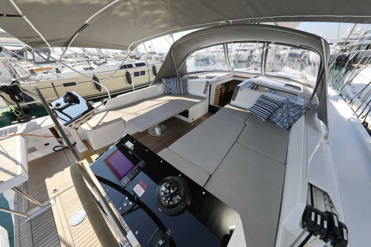 Cockpit of Aventura, a Hanse Yachts Hanse 460 sailboat at Dubrovnik, Croatia