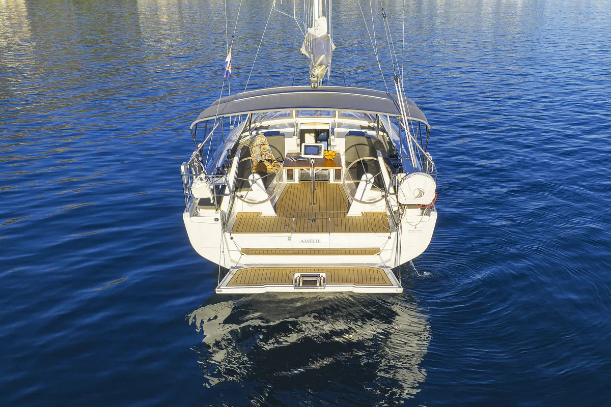 Exterior view of Amelie, a Hanse Yachts Hanse 360 sailboat at Grad Kaštela, Croatia
