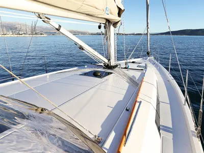 Deck of Amelie, a Hanse Yachts Hanse 360 sailboat at Grad Kaštela, Croatia