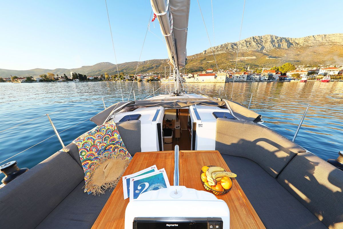 Cockpit of Amelie, a Hanse Yachts Hanse 360 sailboat at Grad Kaštela, Croatia