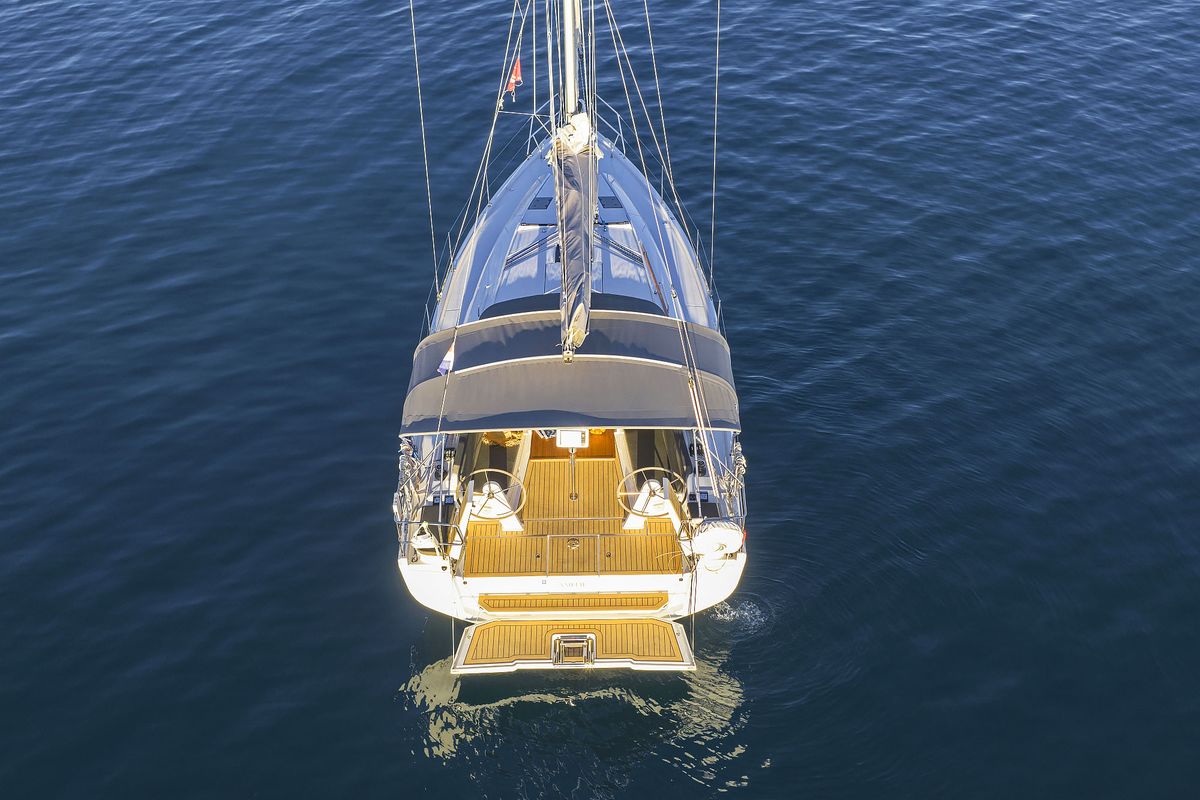 Exterior view of Amelie, a Hanse Yachts Hanse 360 sailboat at Grad Kaštela, Croatia