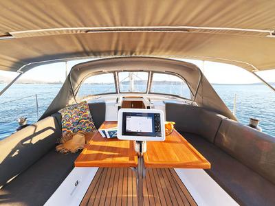 Cockpit of Amelie, a Hanse Yachts Hanse 360 sailboat at Grad Kaštela, Croatia