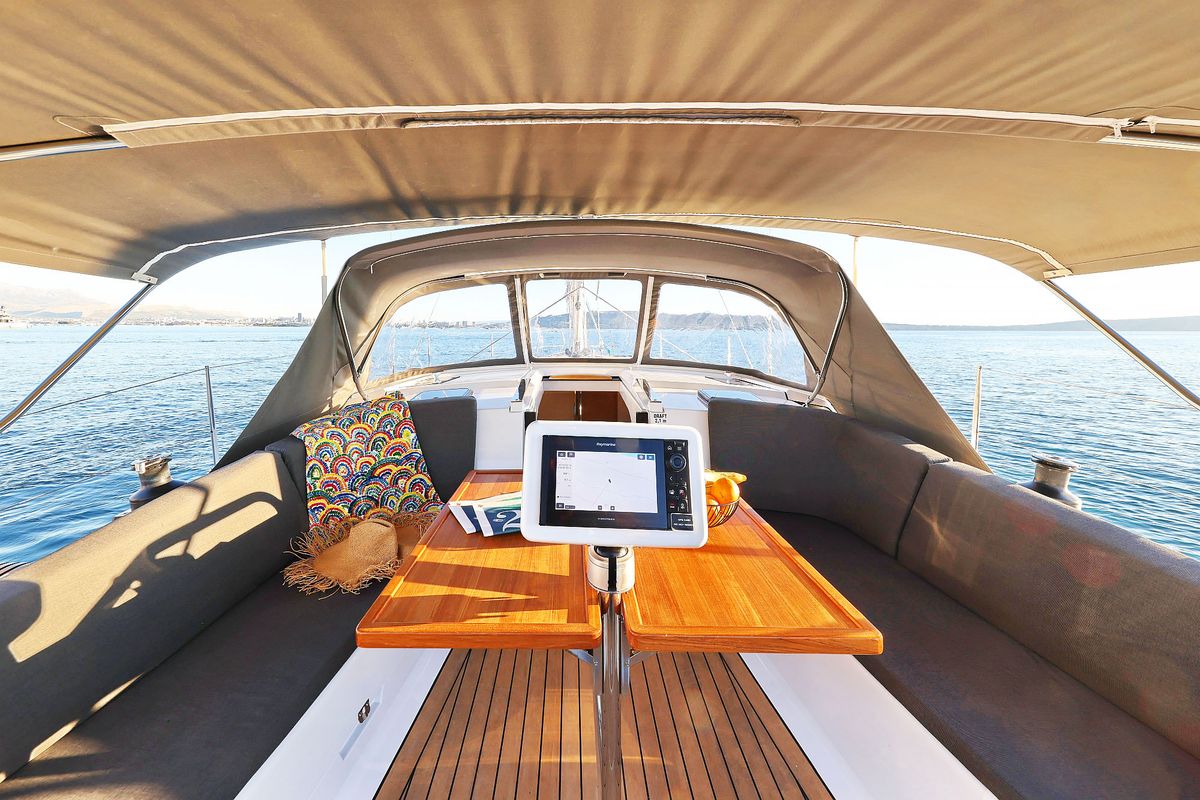 Cockpit of Amelie, a Hanse Yachts Hanse 360 sailboat at Grad Kaštela, Croatia