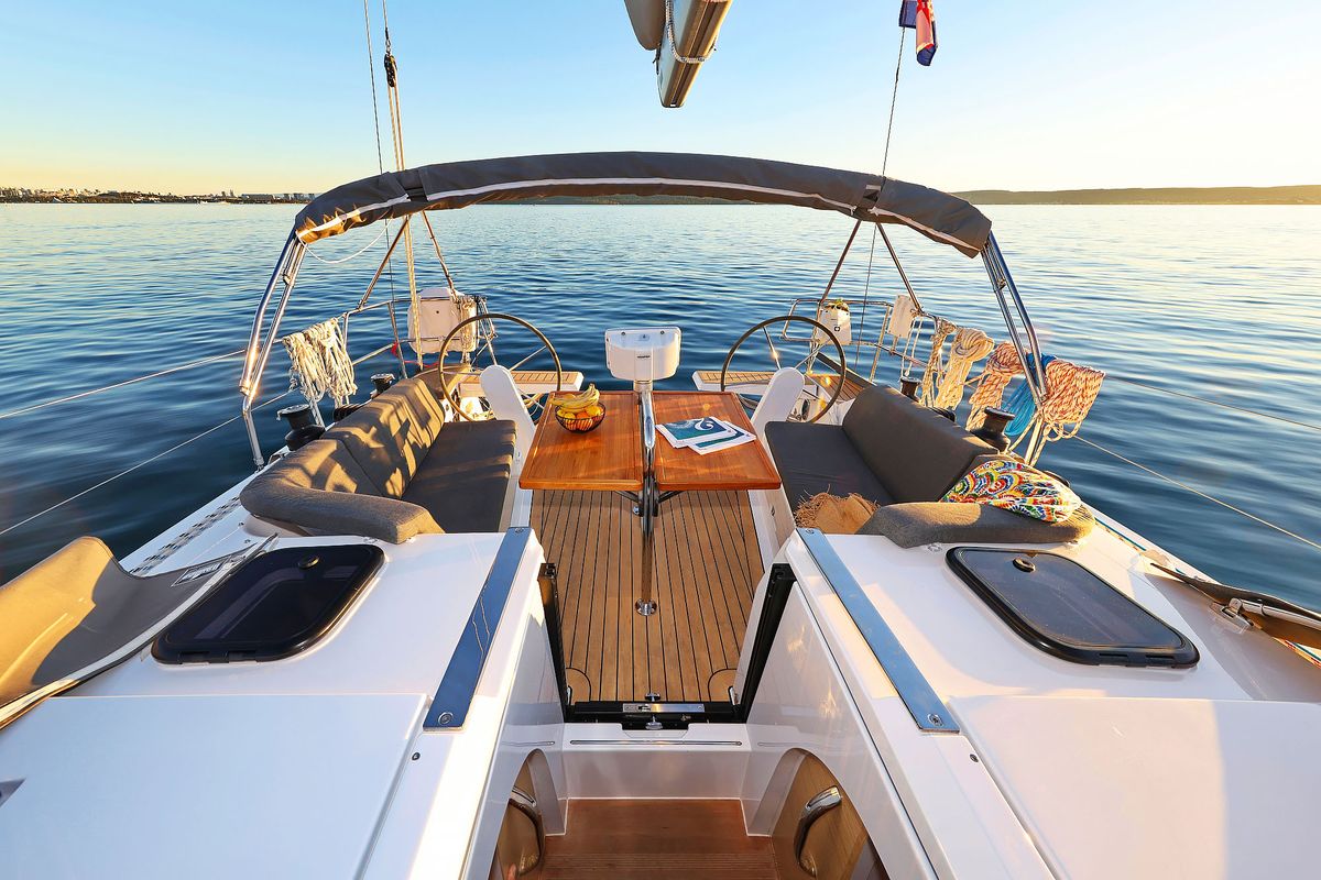 Cockpit of Amelie, a Hanse Yachts Hanse 360 sailboat at Grad Kaštela, Croatia