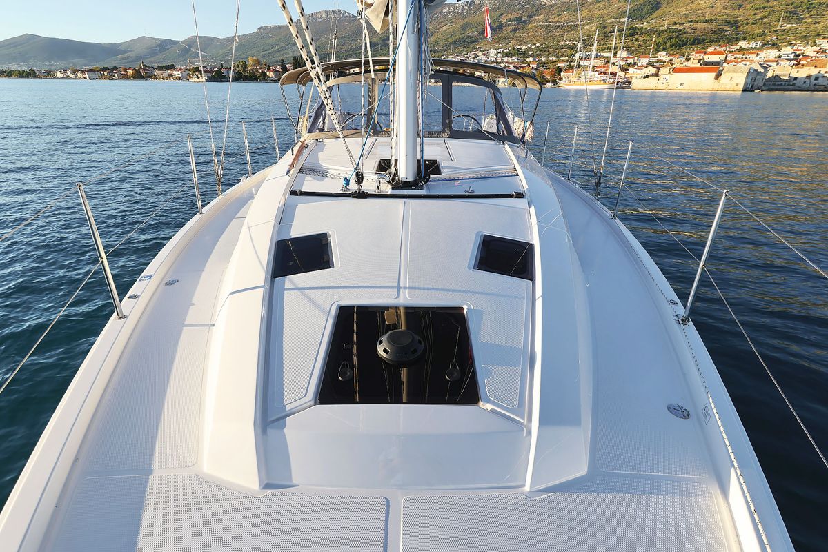 Deck of Amelie, a Hanse Yachts Hanse 360 sailboat at Grad Kaštela, Croatia