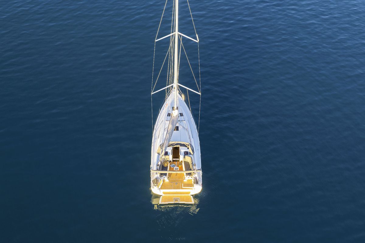 Exterior view of Amelie, a Hanse Yachts Hanse 360 sailboat at Grad Kaštela, Croatia