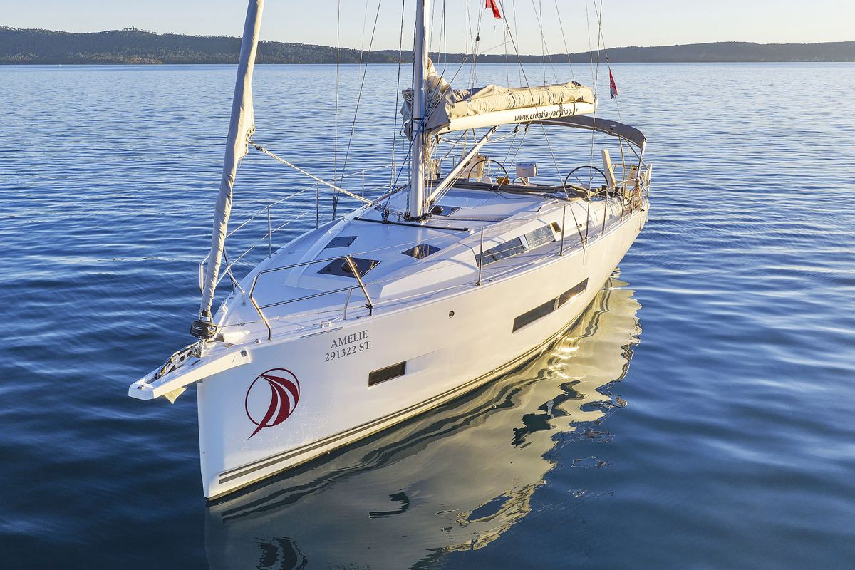Exterior view of Amelie, a Hanse Yachts Hanse 360 sailboat at Grad Kaštela, Croatia