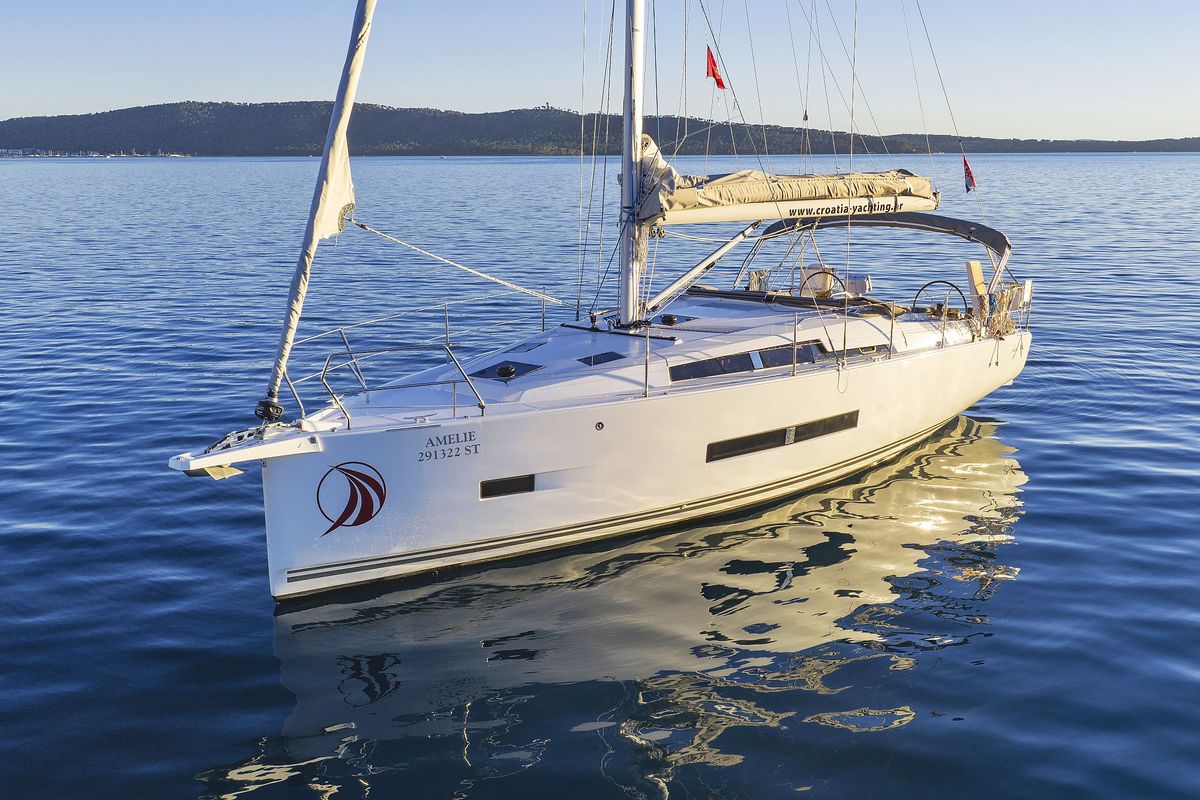 Exterior view of Amelie, a Hanse Yachts Hanse 360 sailboat at Grad Kaštela, Croatia