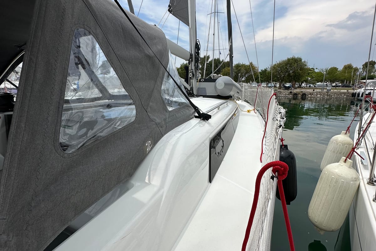 Exterior view of Aria, a Beneteau Oceanis 34.1 sailboat at Athens, Greece