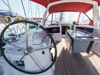 Cockpit of Summer Dream, a Beneteau Oceanis 48 sailboat at Split, Croatia