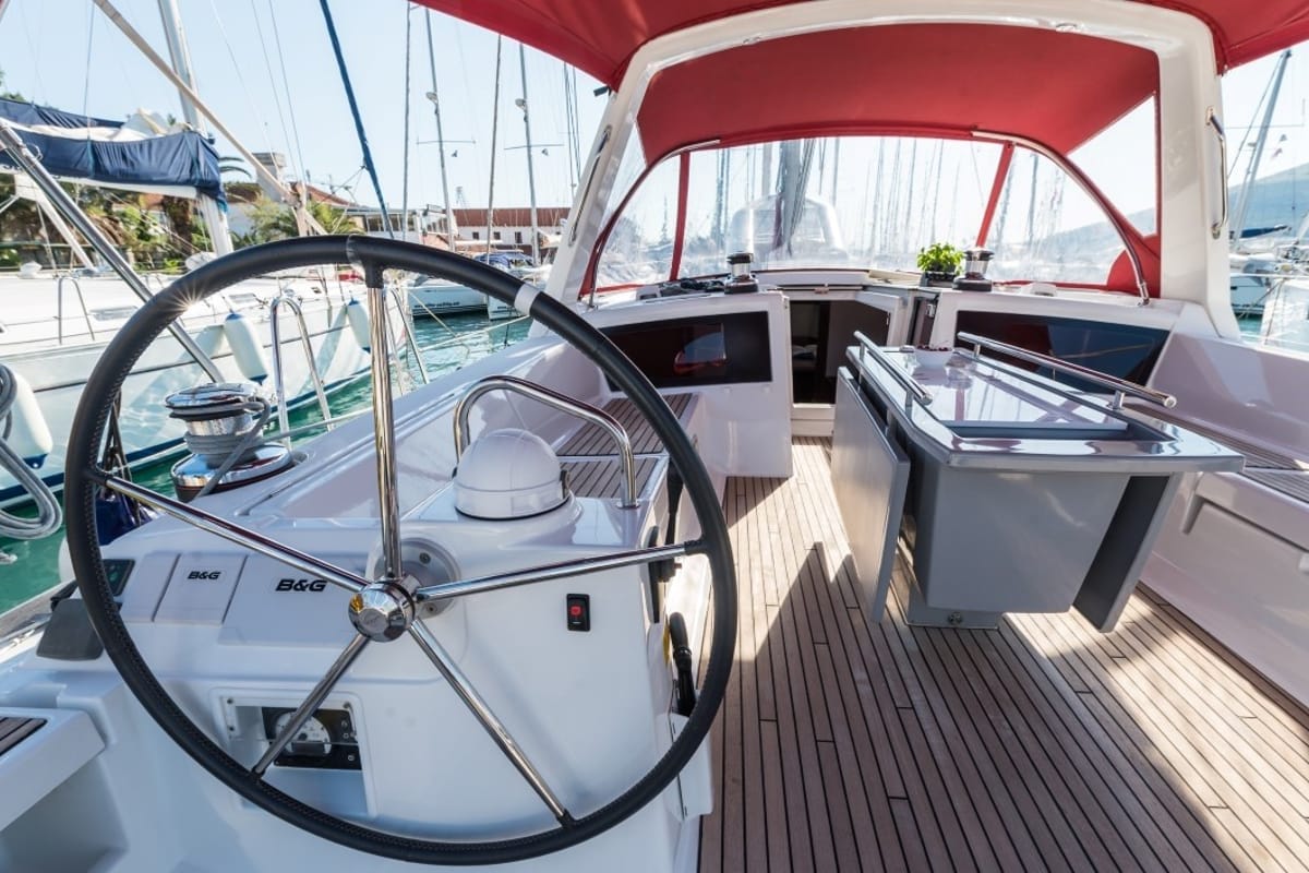 Cockpit of Summer Dream, a Beneteau Oceanis 48 sailboat at Split, Croatia