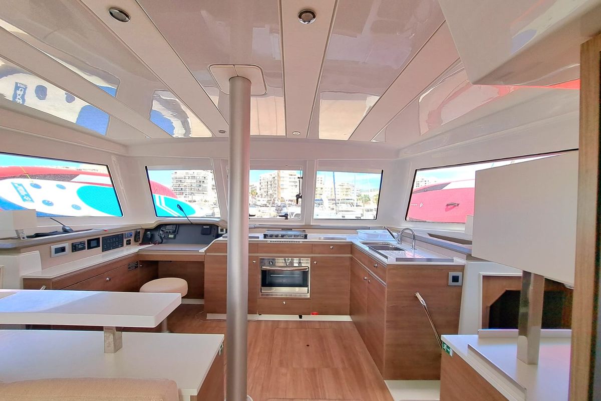Salon of FONTANA, a Bali Catspace catamaran at Sant Antoni de Portmany, Spain