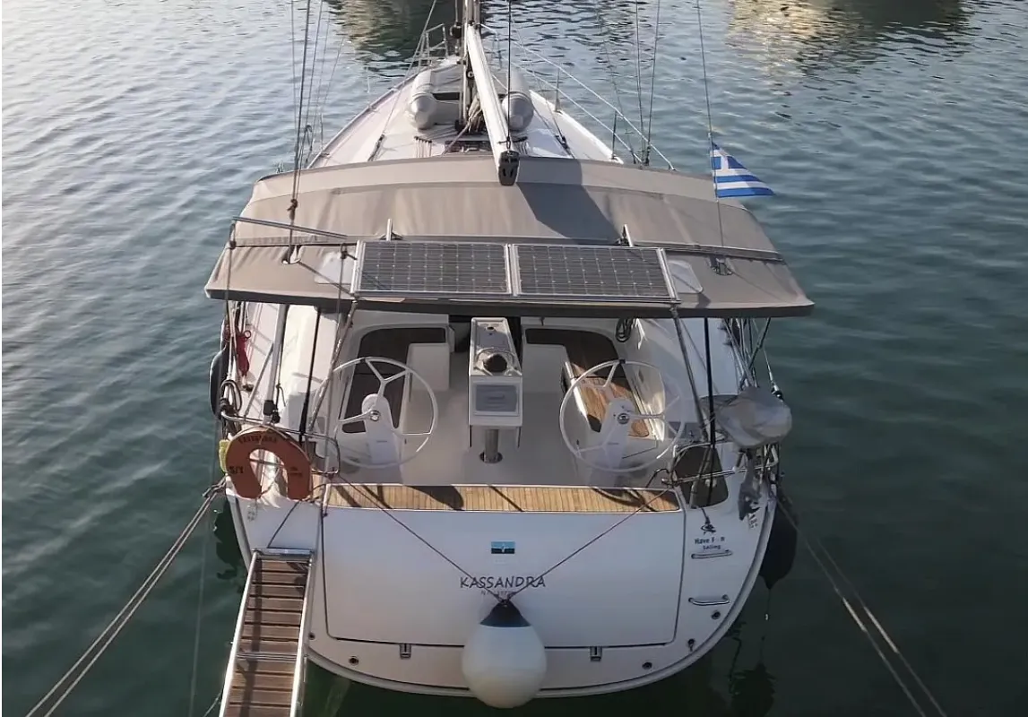 Deck of Kassandra, a Bavaria Cruiser 46 sailboat at Athens, Greece
