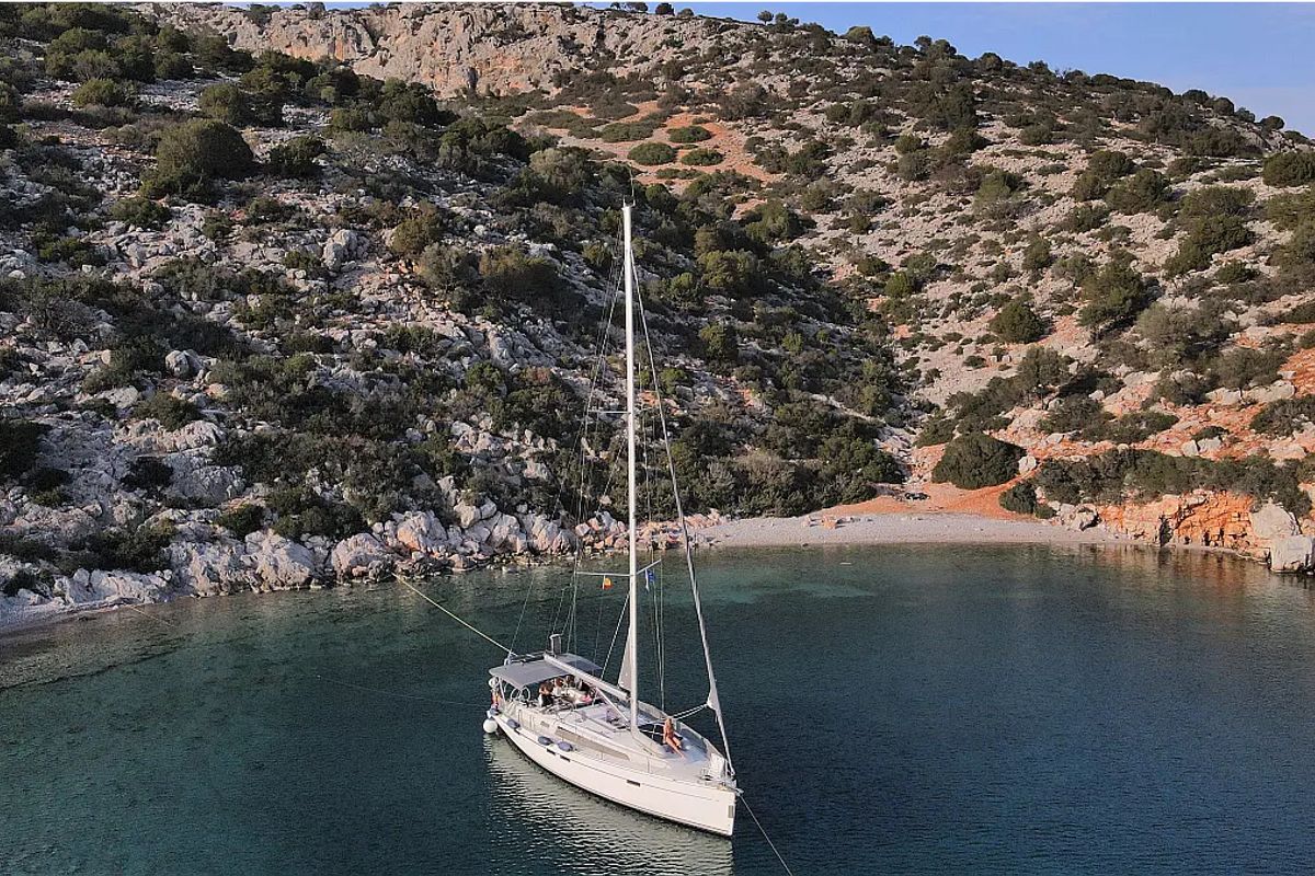 Exterior view of Kassandra, a Bavaria Cruiser 46 sailboat at Athens, Greece