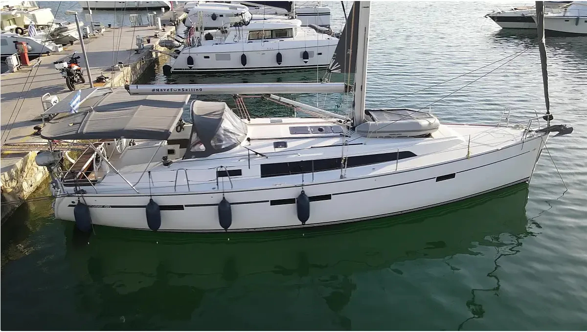Exterior view of Kassandra, a Bavaria Cruiser 46 sailboat at Athens, Greece