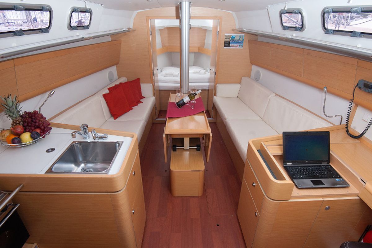 Salon of THETIS, a Beneteau First 35 sailboat at Grad Pula, Croatia