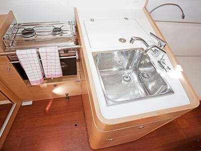 Galley of THETIS, a Beneteau First 35 sailboat at Grad Pula, Croatia