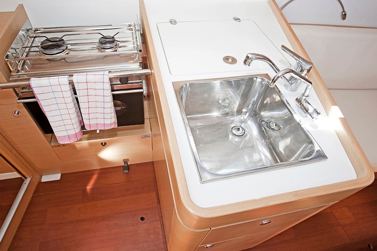 Galley of THETIS, a Beneteau First 35 sailboat at Grad Pula, Croatia