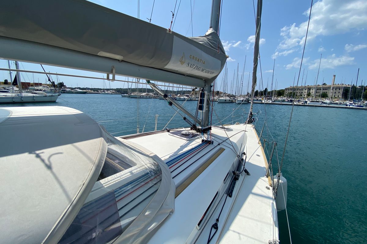 Deck of THETIS, a Beneteau First 35 sailboat at Grad Pula, Croatia