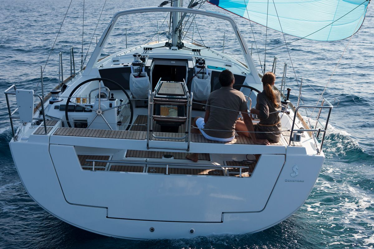 Cockpit of Beleza, a Beneteau Oceanis 41 sailboat at Municipal Unit of Lefkada, Greece
