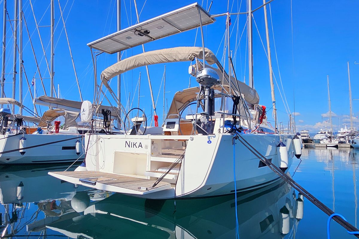 Exterior view of Nika, a Dufour 390 GL sailboat at Grad Kaštela, Croatia