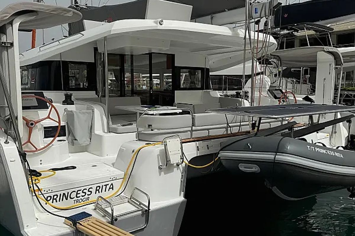 Exterior view of Princess Rita, a Excess 14 catamaran at Seget Donji, Croatia