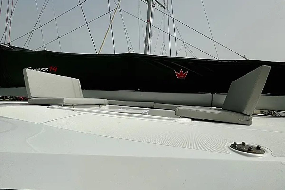 Deck of Princess Rita, a Excess 14 catamaran at Seget Donji, Croatia