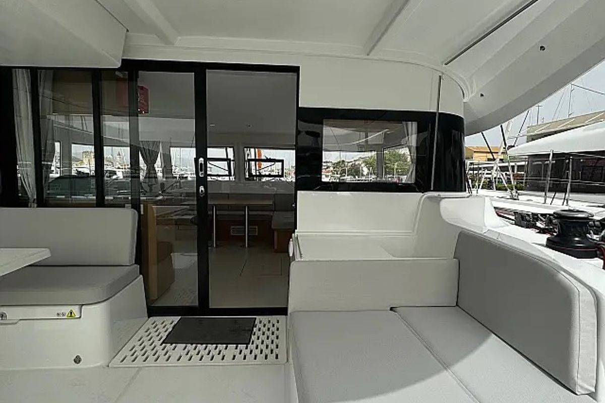 Deck of Princess Rita, a Excess 14 catamaran at Seget Donji, Croatia