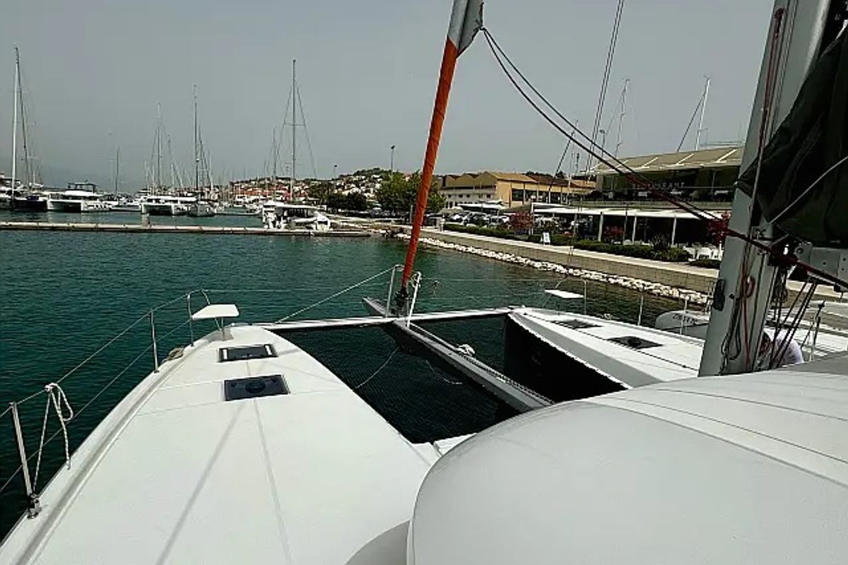 Deck of Princess Rita, a Excess 14 catamaran at Seget Donji, Croatia