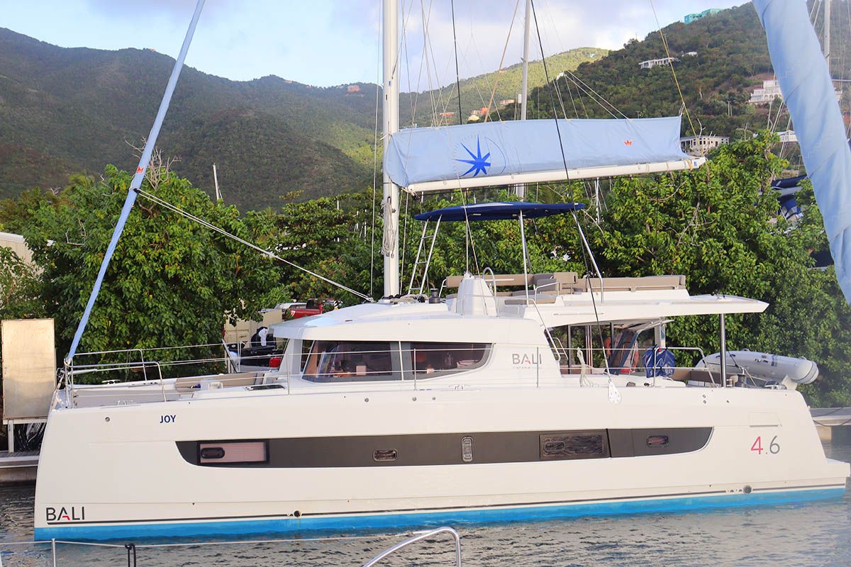 Exterior view of Joy, a Bali 4.6 catamaran at Road Town, British Virgin Islands
