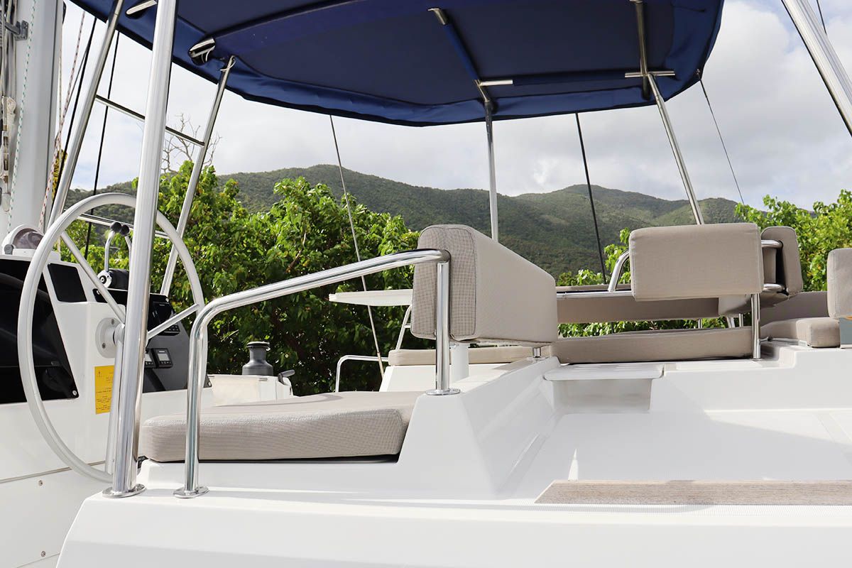 Cockpit of Joy, a Bali 4.6 catamaran at Road Town, British Virgin Islands