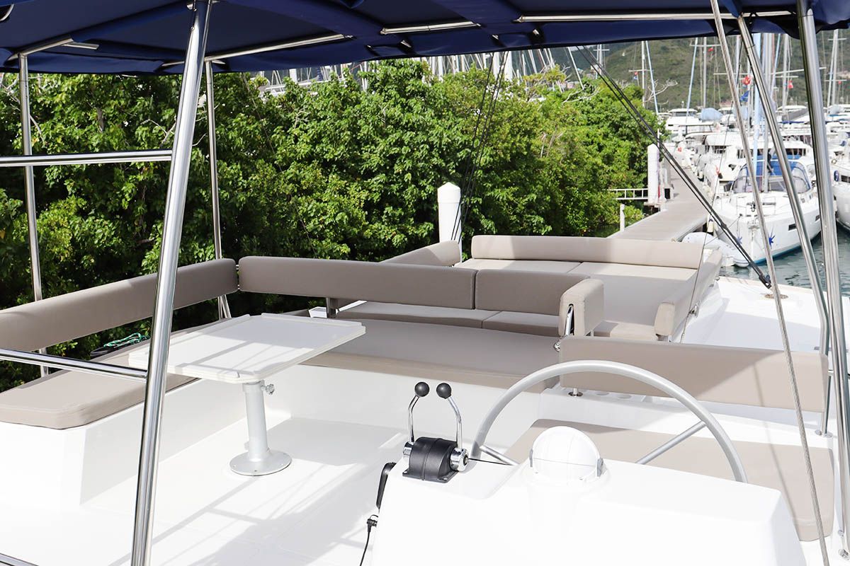 Cockpit of Joy, a Bali 4.6 catamaran at Road Town, British Virgin Islands