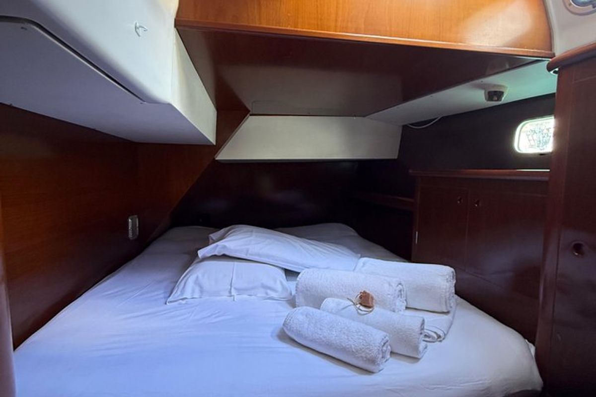Cabin on Maria Louise II, a Beneteau 50 sailboat at Capo d'Orlando, Italy