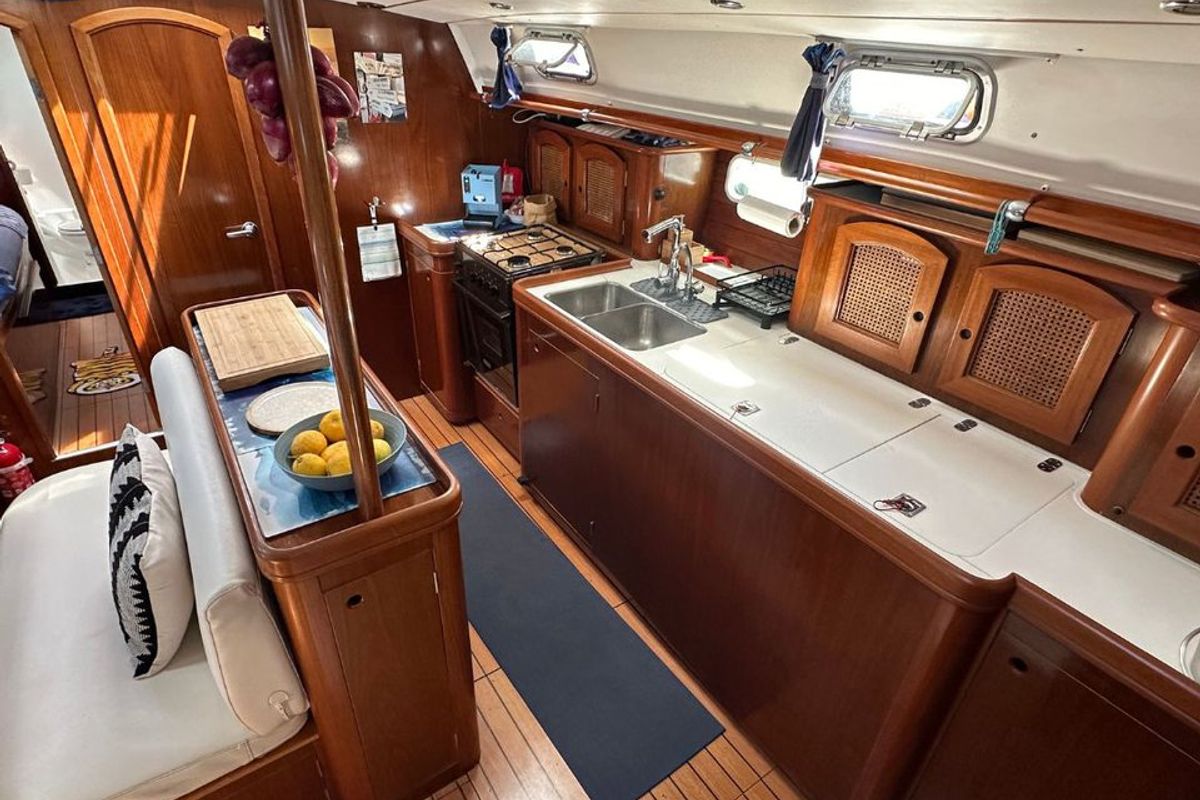 Galley of Maria Louise II, a Beneteau 50 sailboat at Capo d'Orlando, Italy