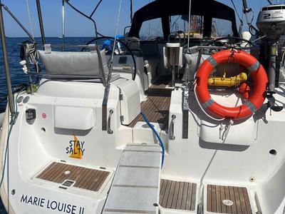 Cockpit of Maria Louise II, a Beneteau 50 sailboat at Capo d'Orlando, Italy