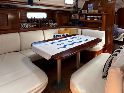 Salon of Maria Louise II, a Beneteau 50 sailboat at Capo d'Orlando, Italy