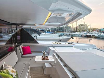 Deck of SEAMANTA, a Leopard 45 catamaran at Azam Marina, Tanzania