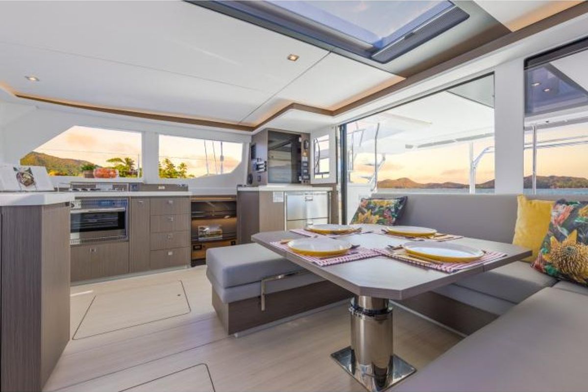 Salon of SEAMANTA, a Leopard 45 catamaran at Azam Marina, Tanzania