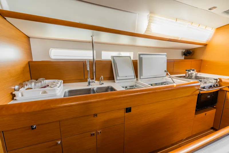 Galley of Maryalis, a Jeanneau Sun Odyssey 519 sailboat at Athens, Greece