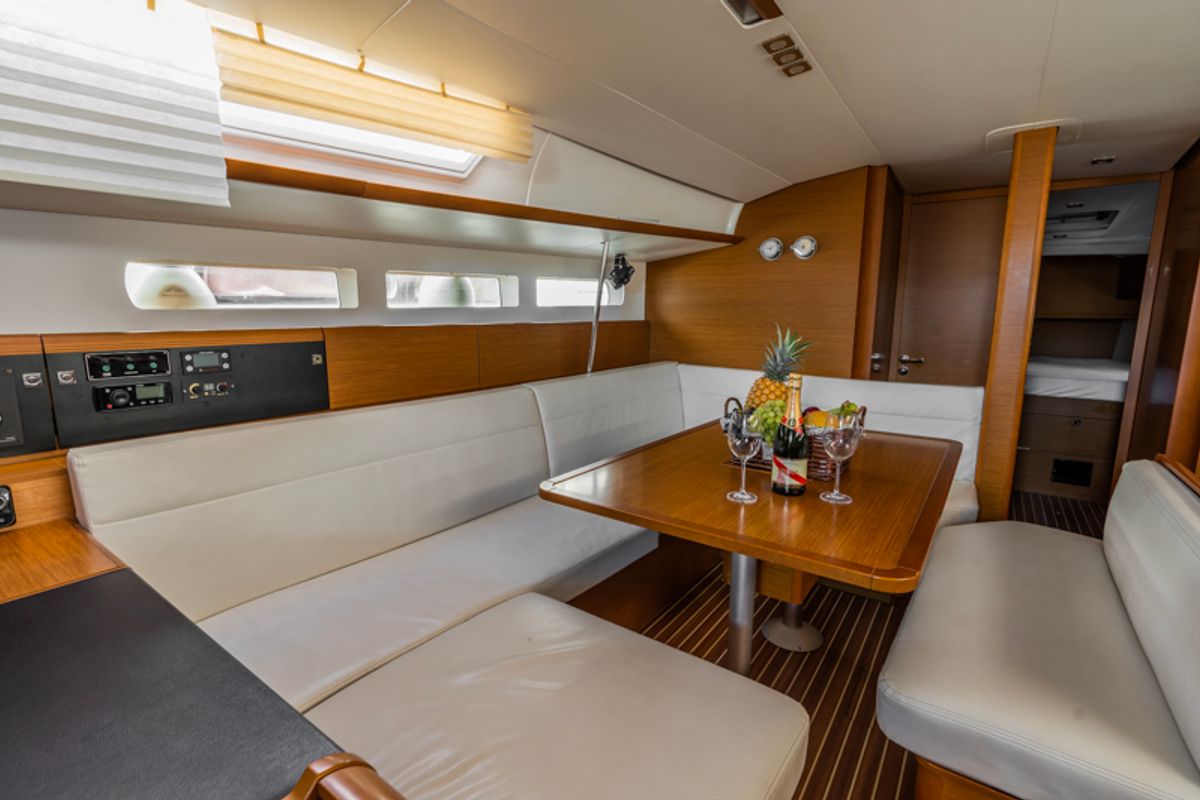 Salon of Maryalis, a Jeanneau Sun Odyssey 519 sailboat at Athens, Greece