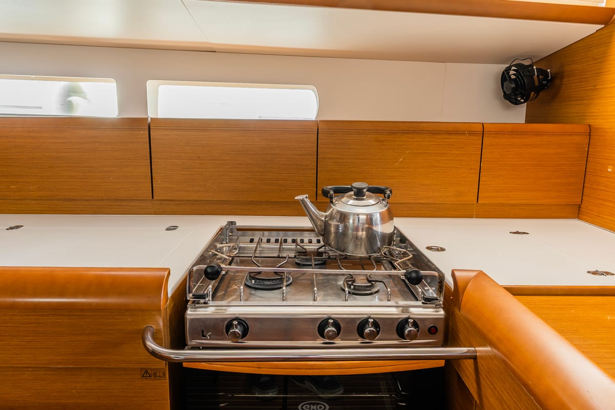 Galley of Maryalis, a Jeanneau Sun Odyssey 519 sailboat at Athens, Greece