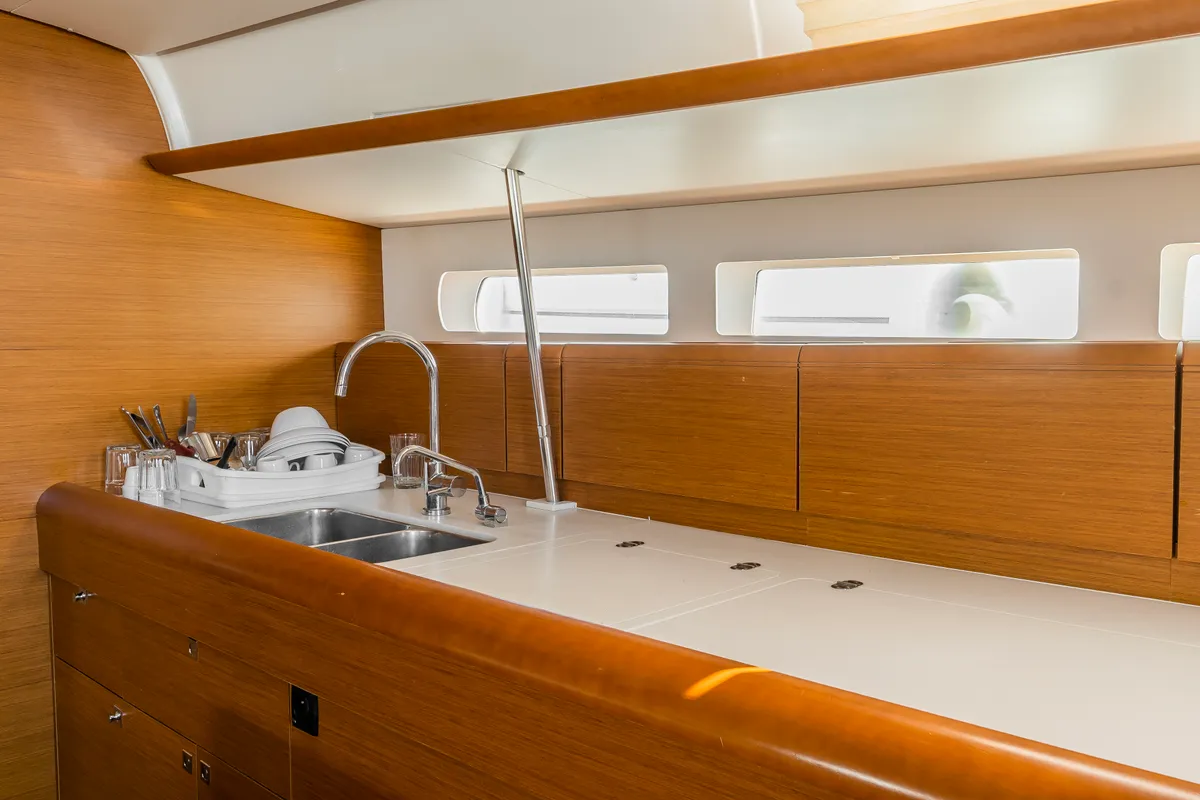 Galley of Maryalis, a Jeanneau Sun Odyssey 519 sailboat at Athens, Greece